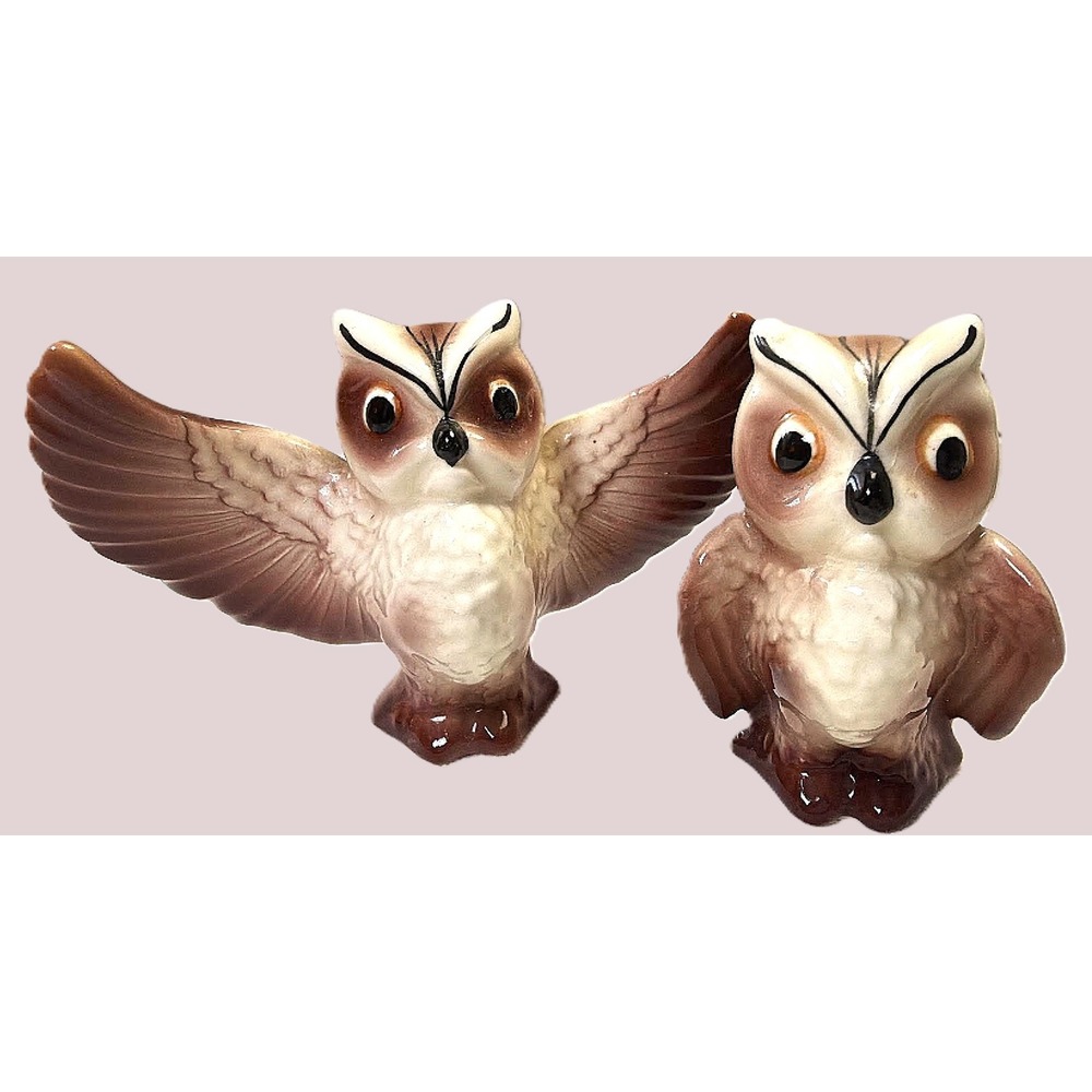 Napco Owl Salt Pepper Shakers Vintage Brown Ceramic S-785 Japan MCM Retro
